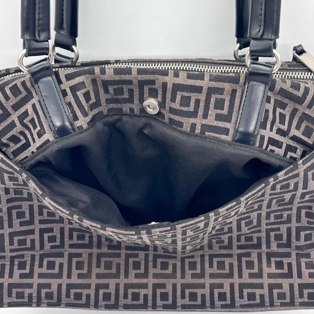 Vanessa Fiorelli Satchel Purse Black Gray Geometric Jacquard Zippers & Snaps - Picture 7 of 16